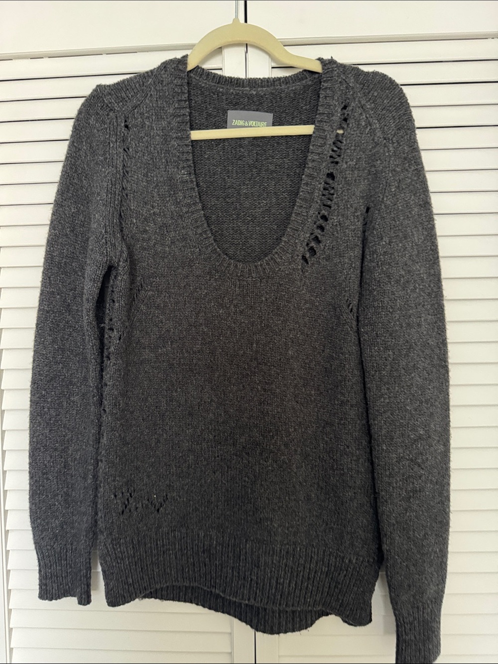 Zadig & Voltaire Charcoal Distressed V-Neck Sweater